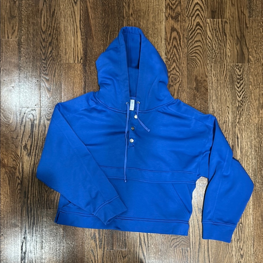 Blue Anthroplogie Daily Practice Hoodie with Button Detail